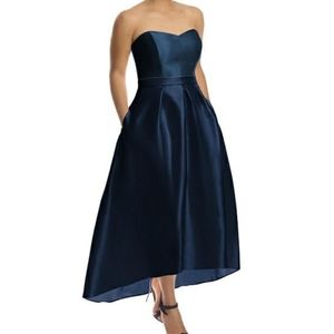 NWT Alfred Sung Strapless Satin Hi-Low Dress Midnight Size 16
